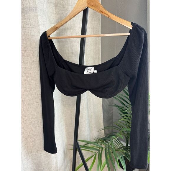 Princess Polly Becca Long Sleeve Black Neutral Date‎ Night Crop Top Sz 10 Medium - Picture 1 of 6